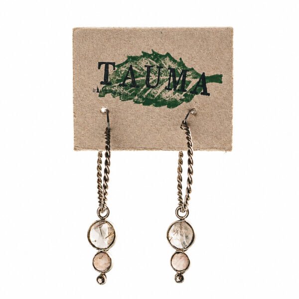 arraacdas plata con cuarzo rutilado y cuarzo rosa aretes artesanales