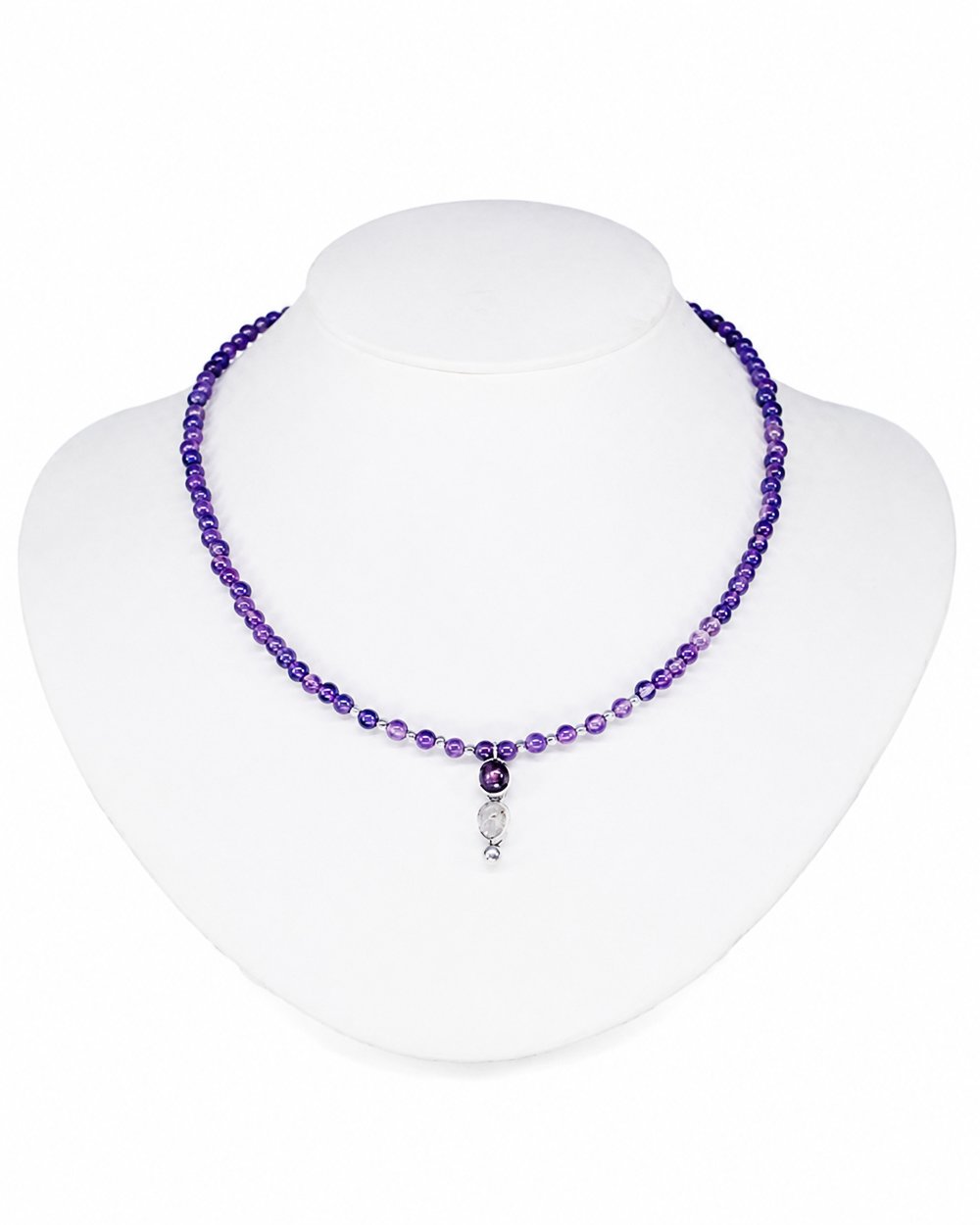 collar cuentas de amatistas con piedras naturales piedra luna y granate